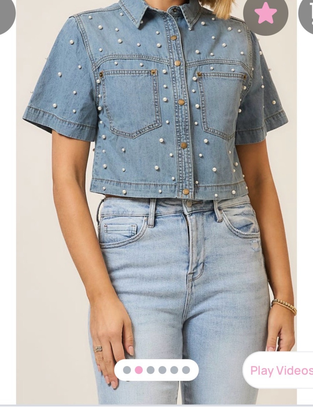 Women's Pearl-Trim Light Blue Denim Jacket